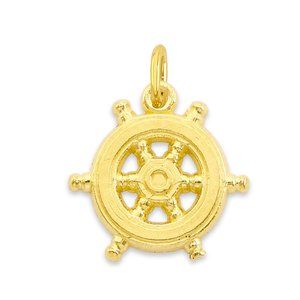 Solid 10k Gold Wheel of Dharama Charm, Tiny Buddhist Charm for Bracelet